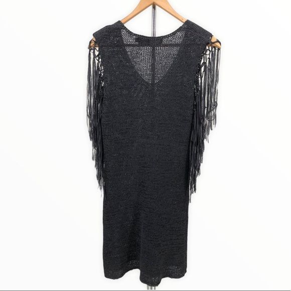 Miilla Grey Knit Fringe Sleeve Cover Up Mini Dress - Picture 7 of 11